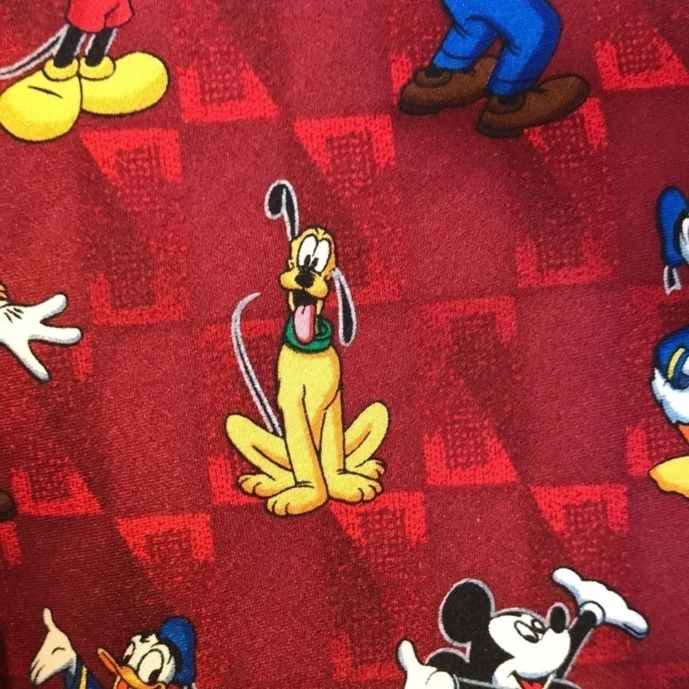 Mickey Unlimited Silk Handmade Mickey Donald Pluto Goofy Dark Red Necktie Retro